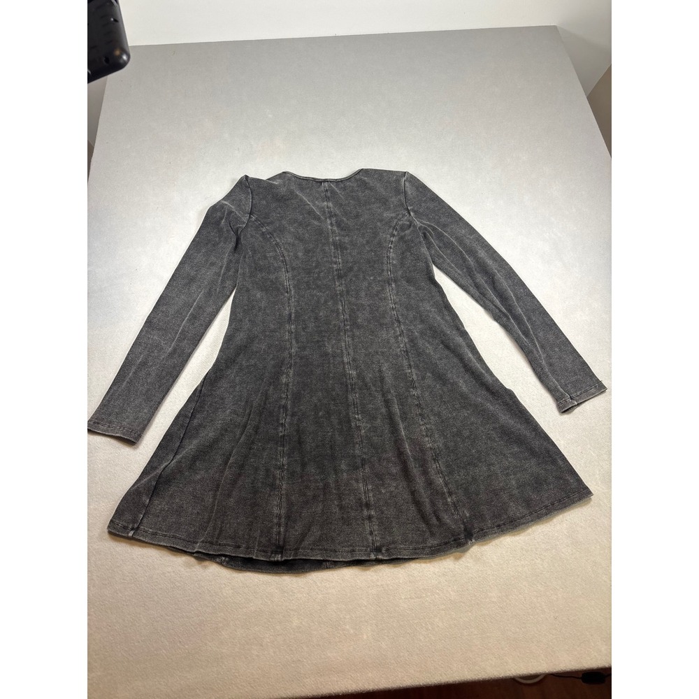 Fab'rik Women Charcoal Gray Acid Wash Seam Detail Long Sleeve Mini Dress Size M - Picture 5 of 5